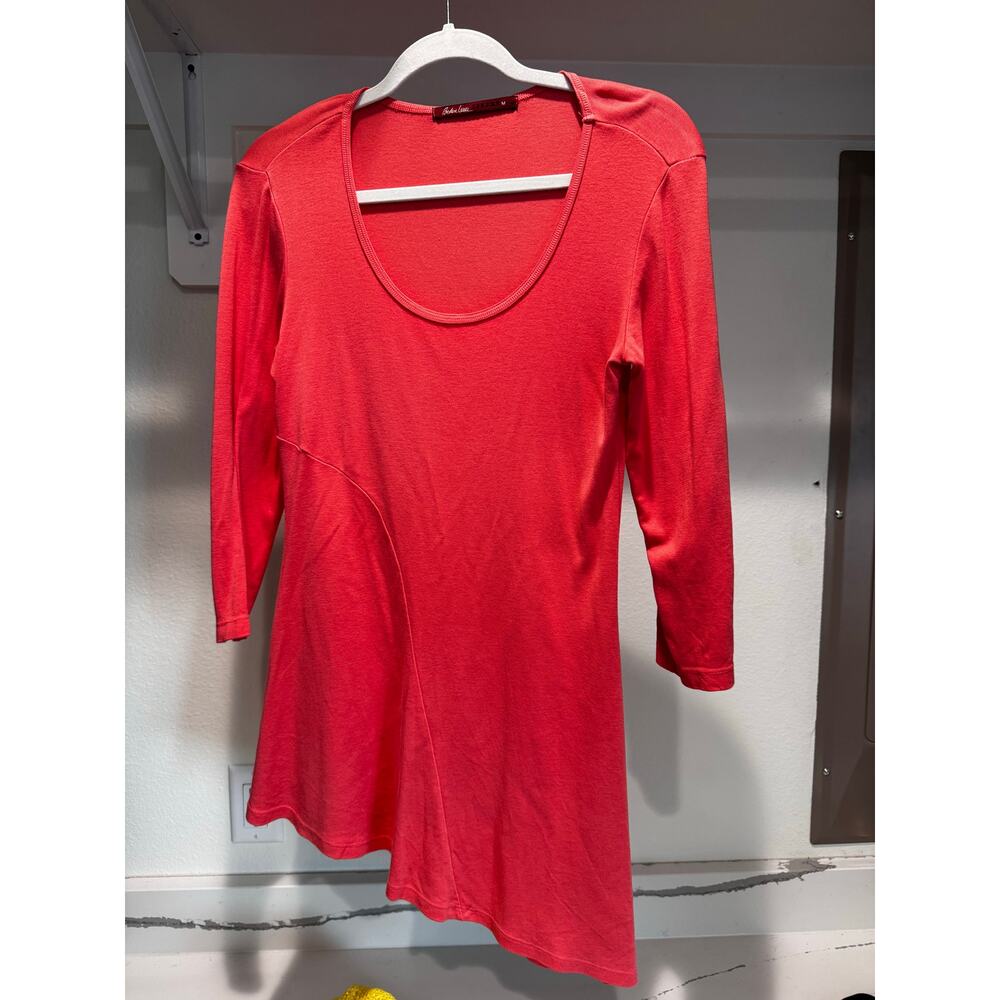 Barbara Lesser Women's Scoop Neck Asymmetrical Hem Blouse Coral Size Medium